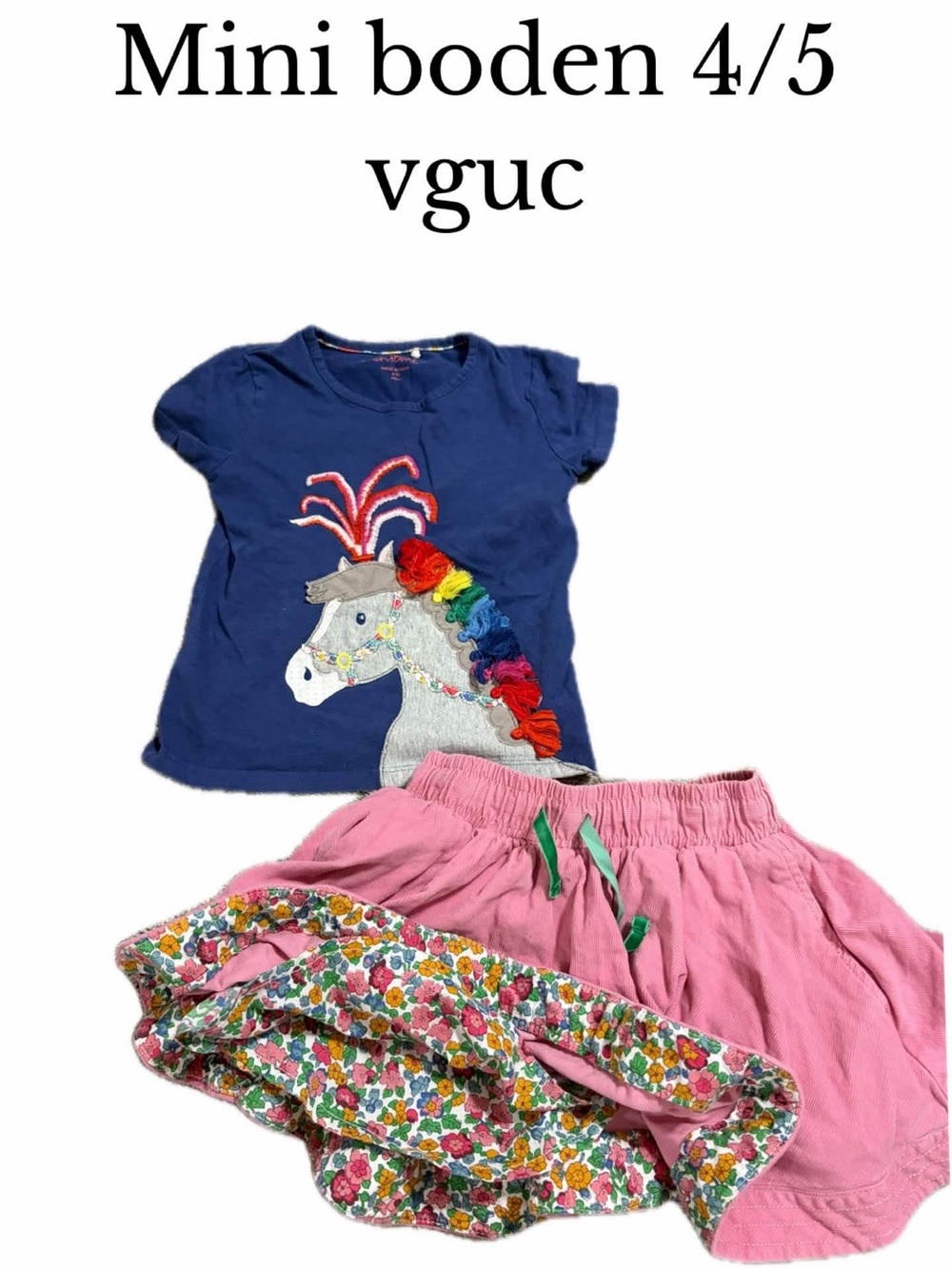 Mini boden horse shirt & cord skirt bundle